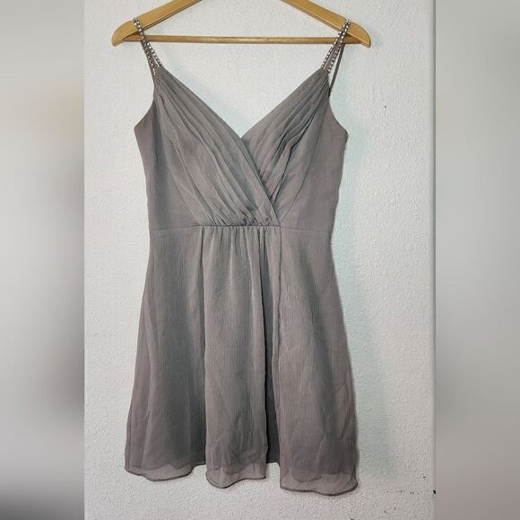 David's Bridal Rhinestones Straps Silver Mini Dress Size 0 - Picture 1 of 9